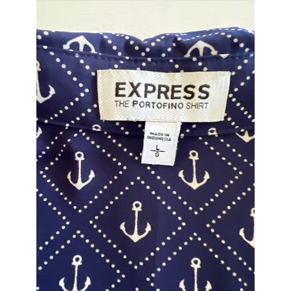 Express The Portofino Shirt Anchor Print Navy Size Large Beach Cruise Resort - Picture 8 of 13